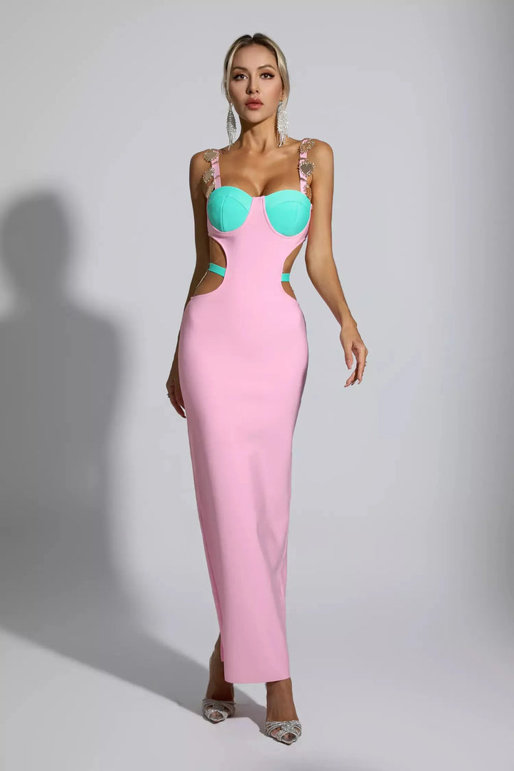 Destiny Pink Bandage Metallic Maxi Dress