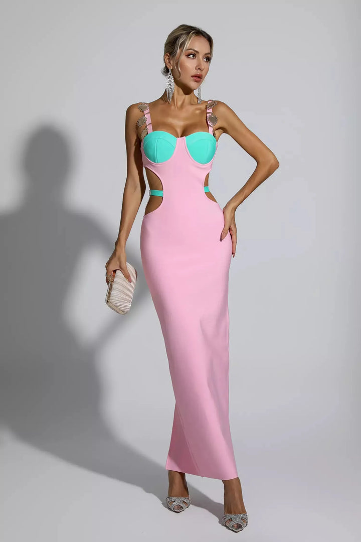 Destiny Pink Bandage Metallic Maxi Dress