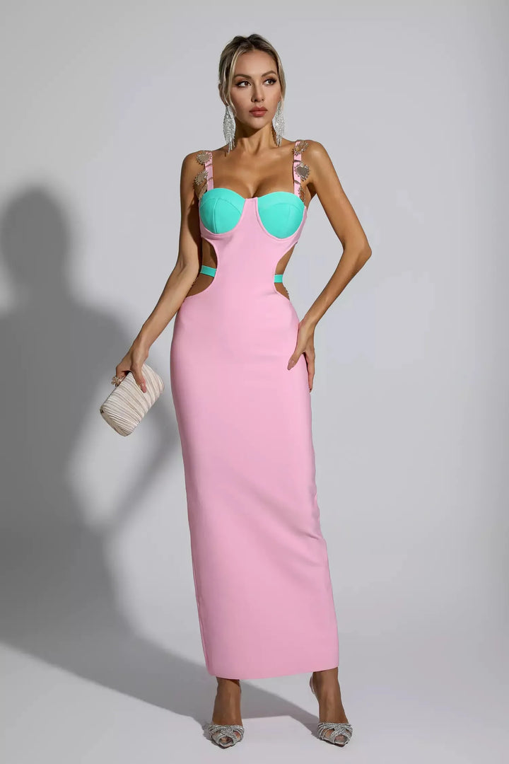 Destiny Pink Bandage Metallic Maxi Dress