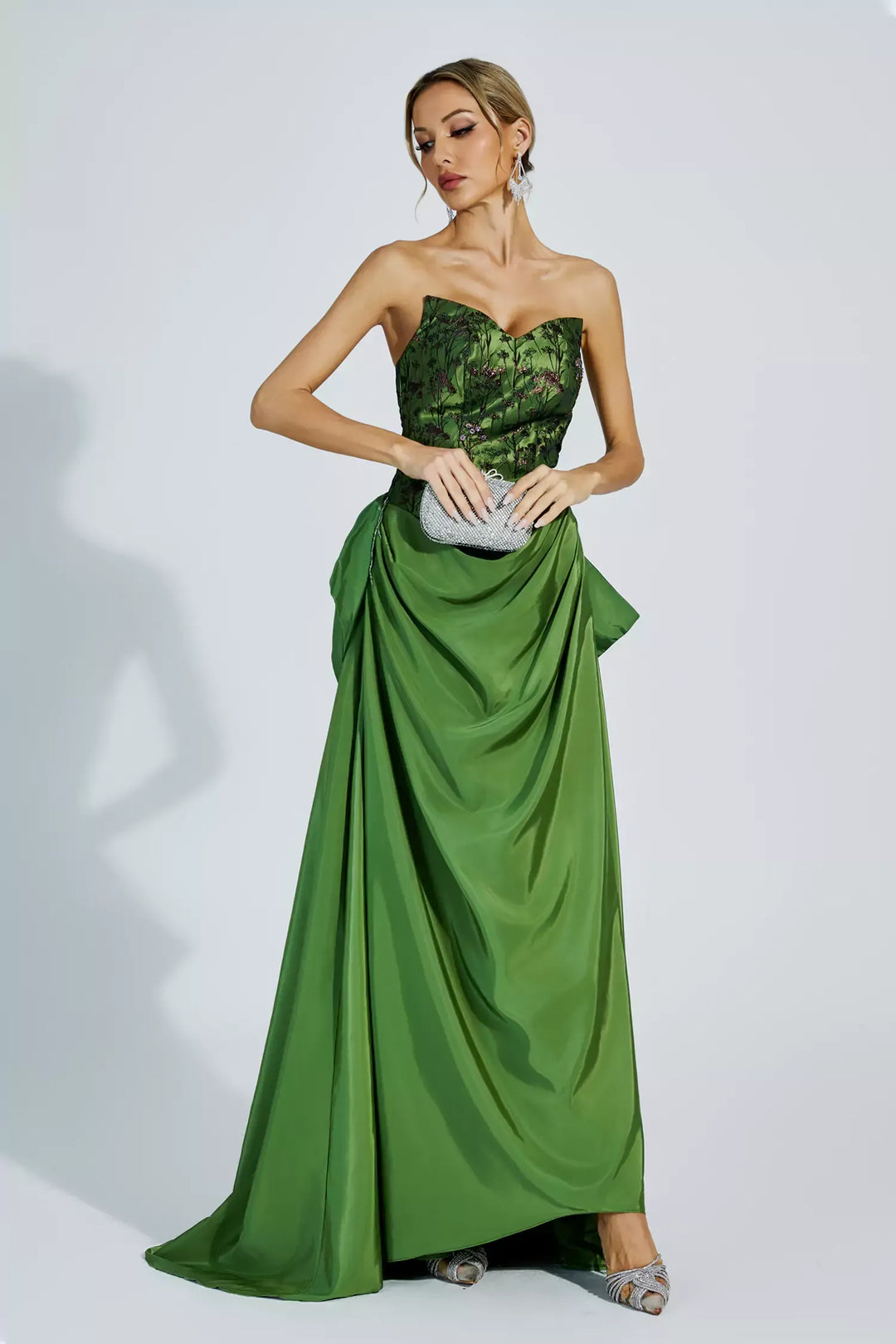 Dulce Green Ruched Off-shoulder Dress