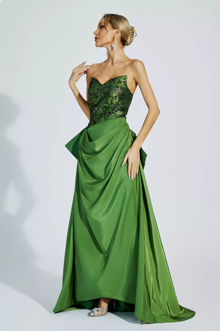 Dulce Green Ruched Off-shoulder Dress