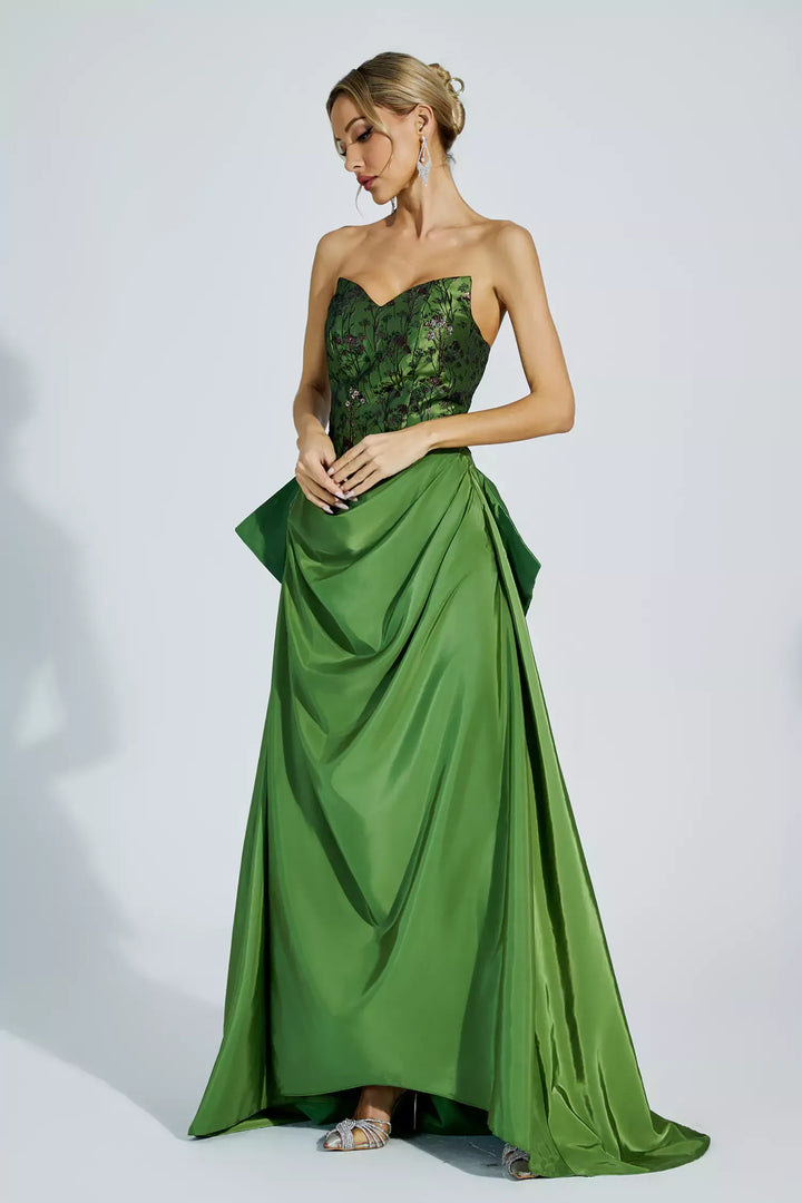 Dulce Green Ruched Off-shoulder Dress