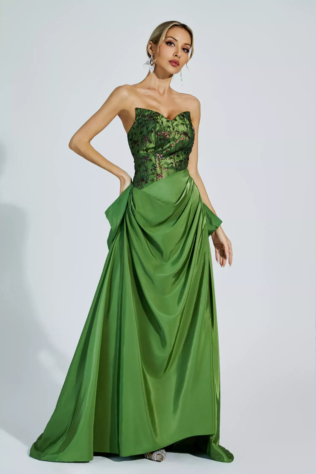 Dulce Green Ruched Off-shoulder Dress