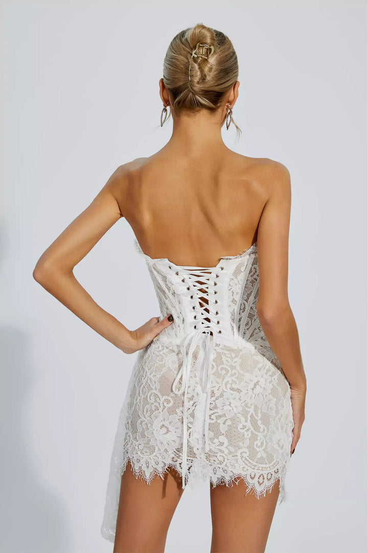 Scarlett white sexy lace elegant temperament dress