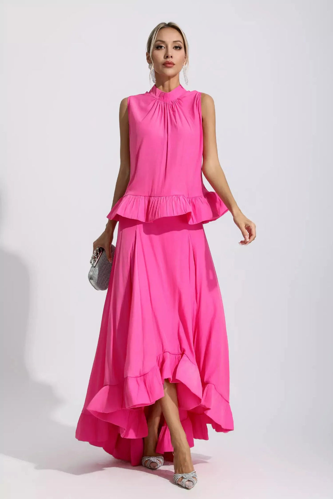 French Pink Sleeveless Two-piece Suit