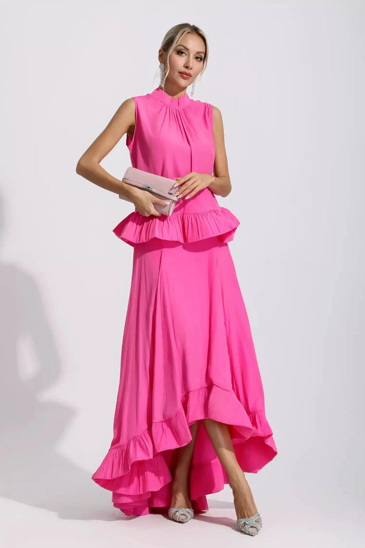 French Pink Sleeveless Two-piece Suit