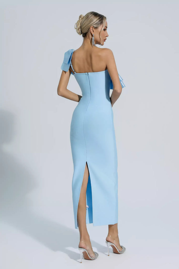 Emerie Blue One Shoulder Ruffles Bandage Dress