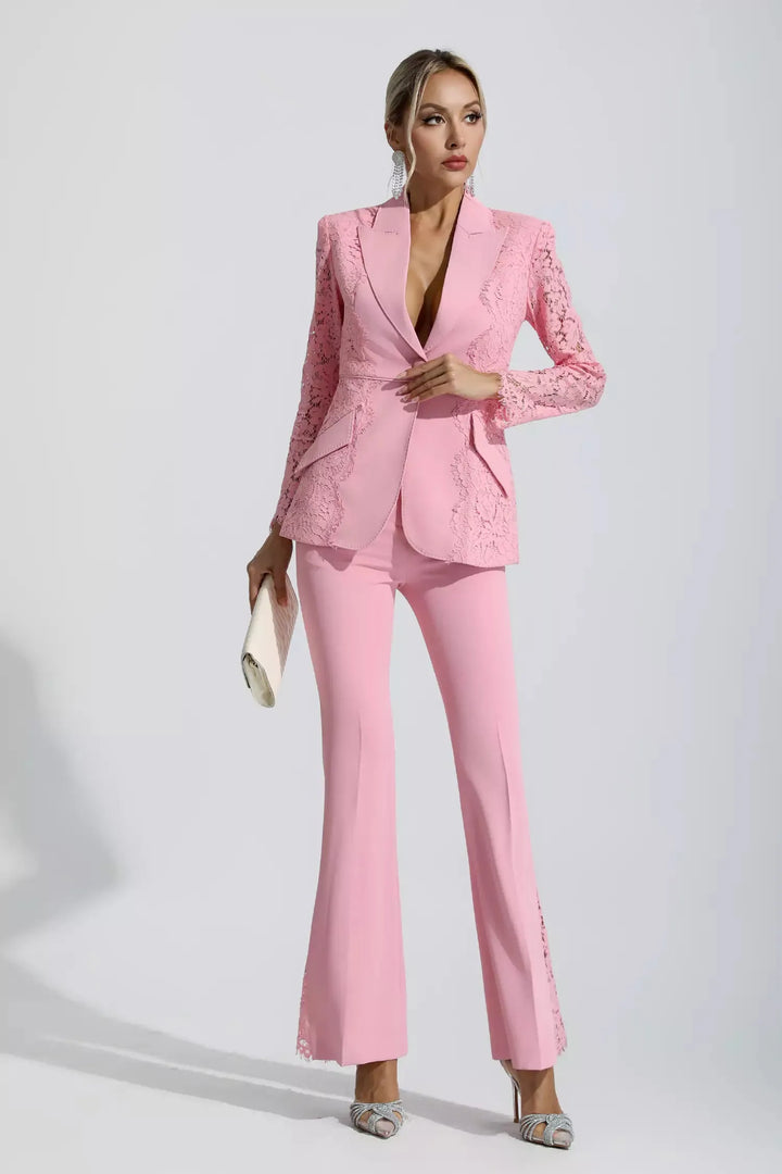 Emory Pink Floral Lace Blazer Set