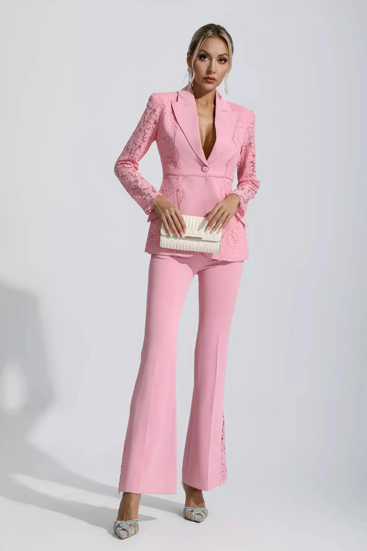 Emory Pink Floral Lace Blazer Set