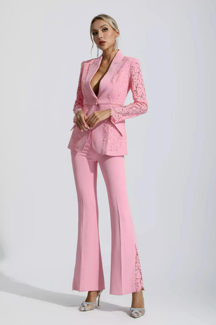 Emory Pink Floral Lace Blazer Set