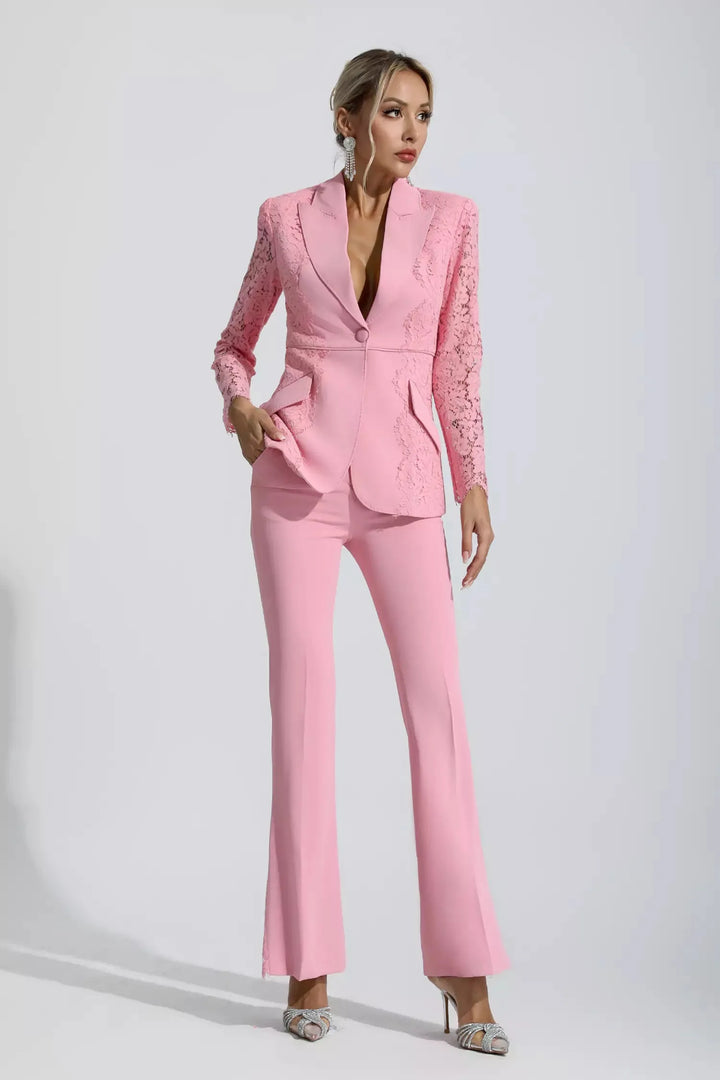 Emory Pink Floral Lace Blazer Set