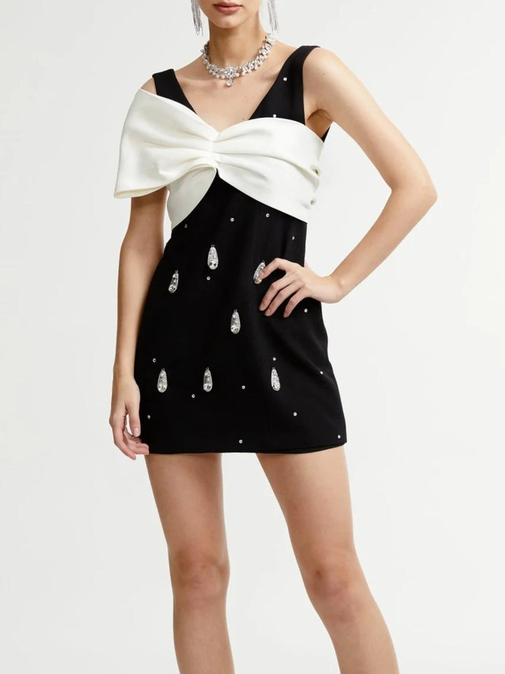 Black White Bowknot Mini Dress