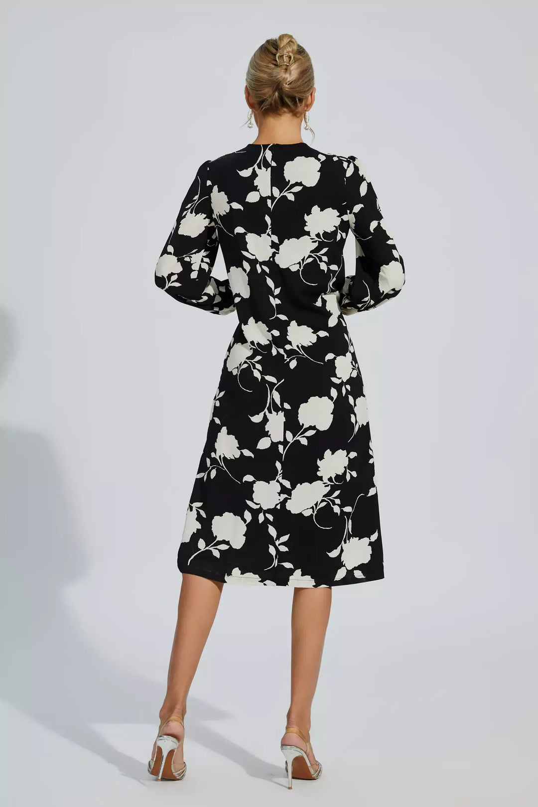 Galilea Black Floral Girded Midi Dress