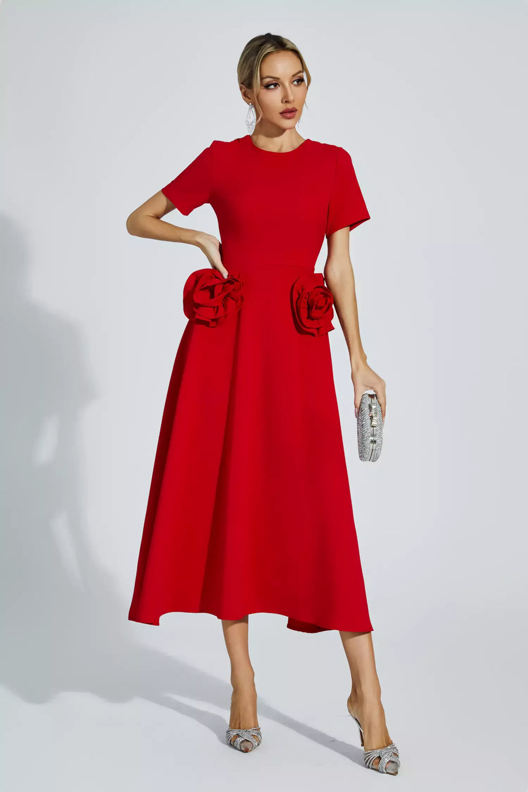 Greta Red Flower Midi Dress