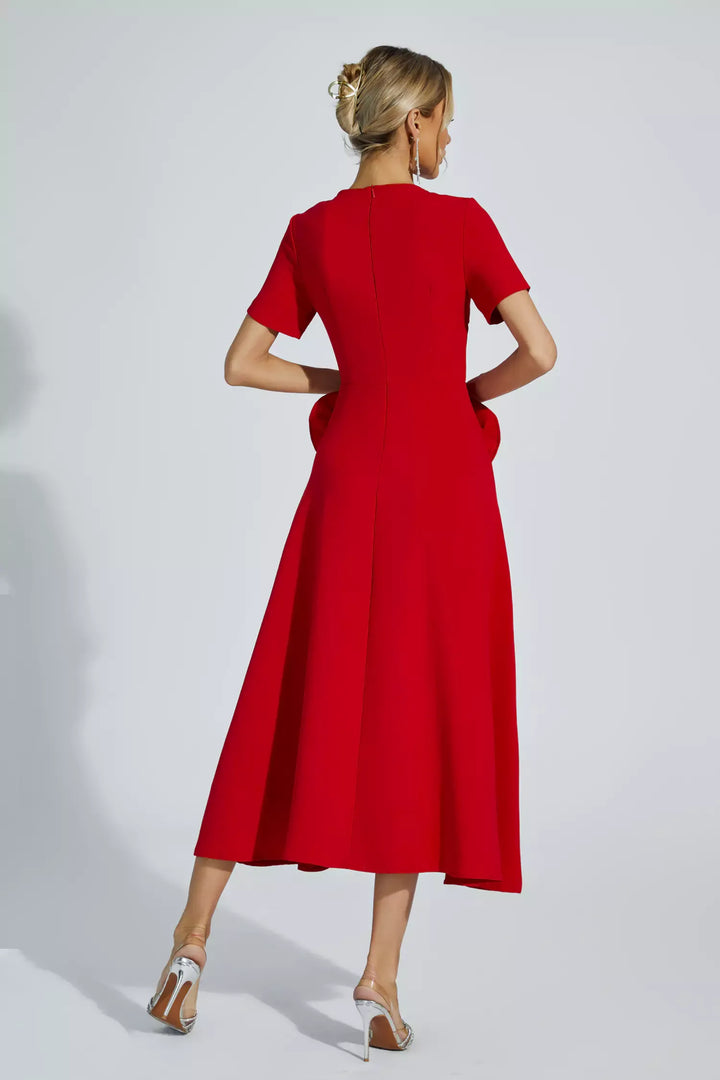 Greta Red Flower Midi Dress