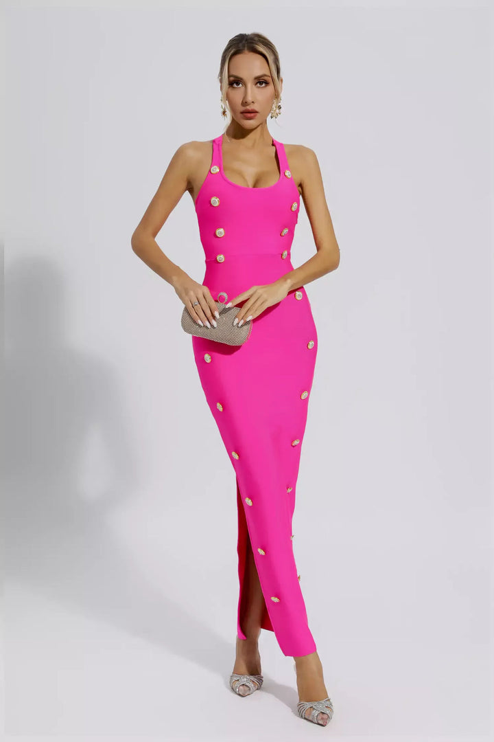 Scarlett Pink Cross-border Waist Repair Sexy Bandage Long Dress