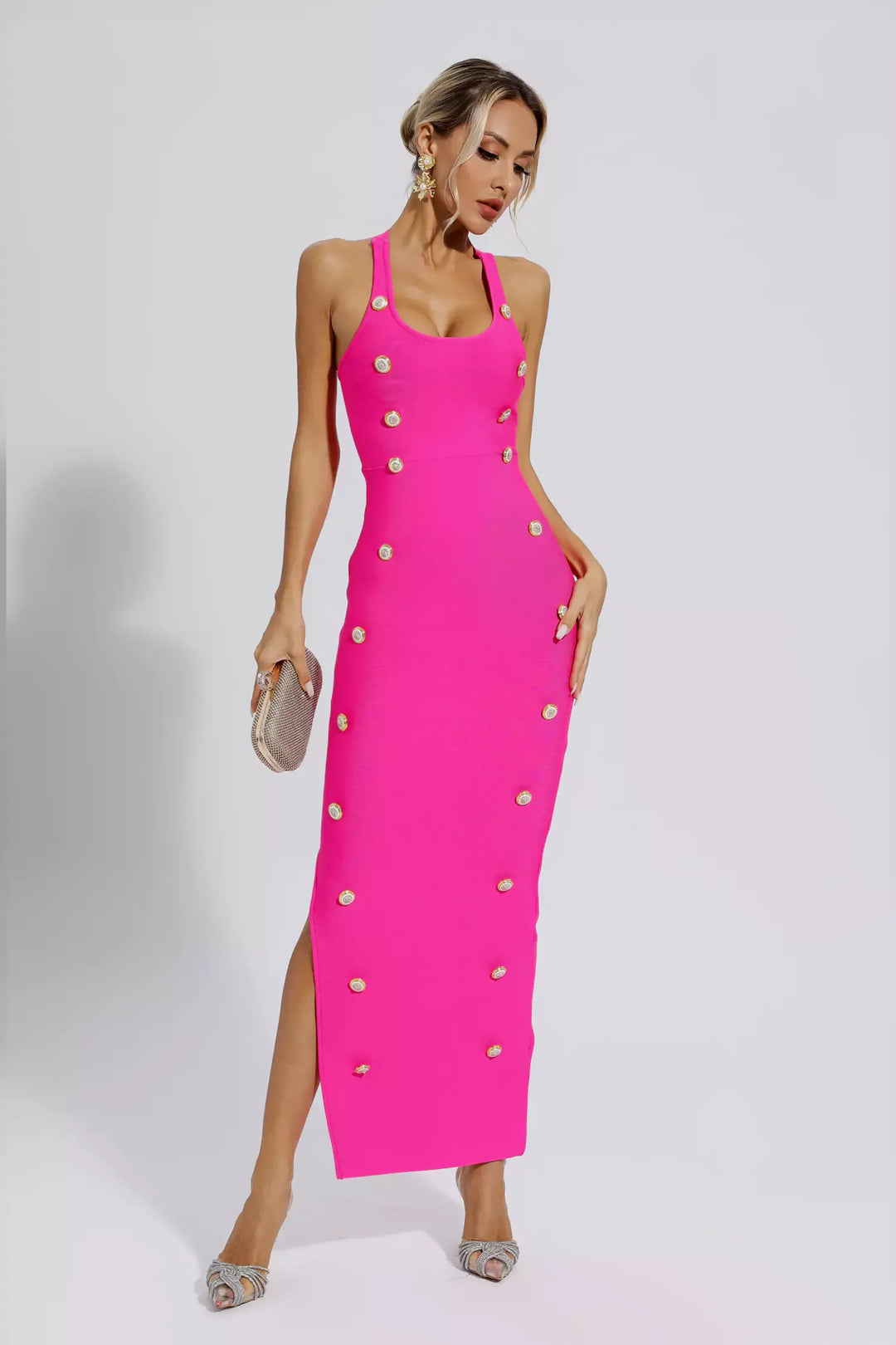 Scarlett Pink Cross-border Waist Repair Sexy Bandage Long Dress