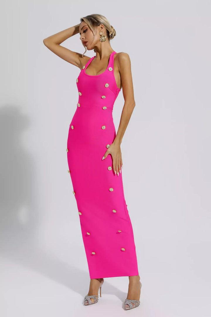 Scarlett Pink Cross-border Waist Repair Sexy Bandage Long Dress