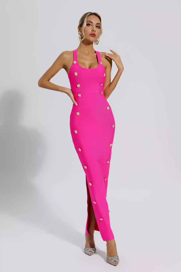 Scarlett Pink Cross-border Waist Repair Sexy Bandage Long Dress