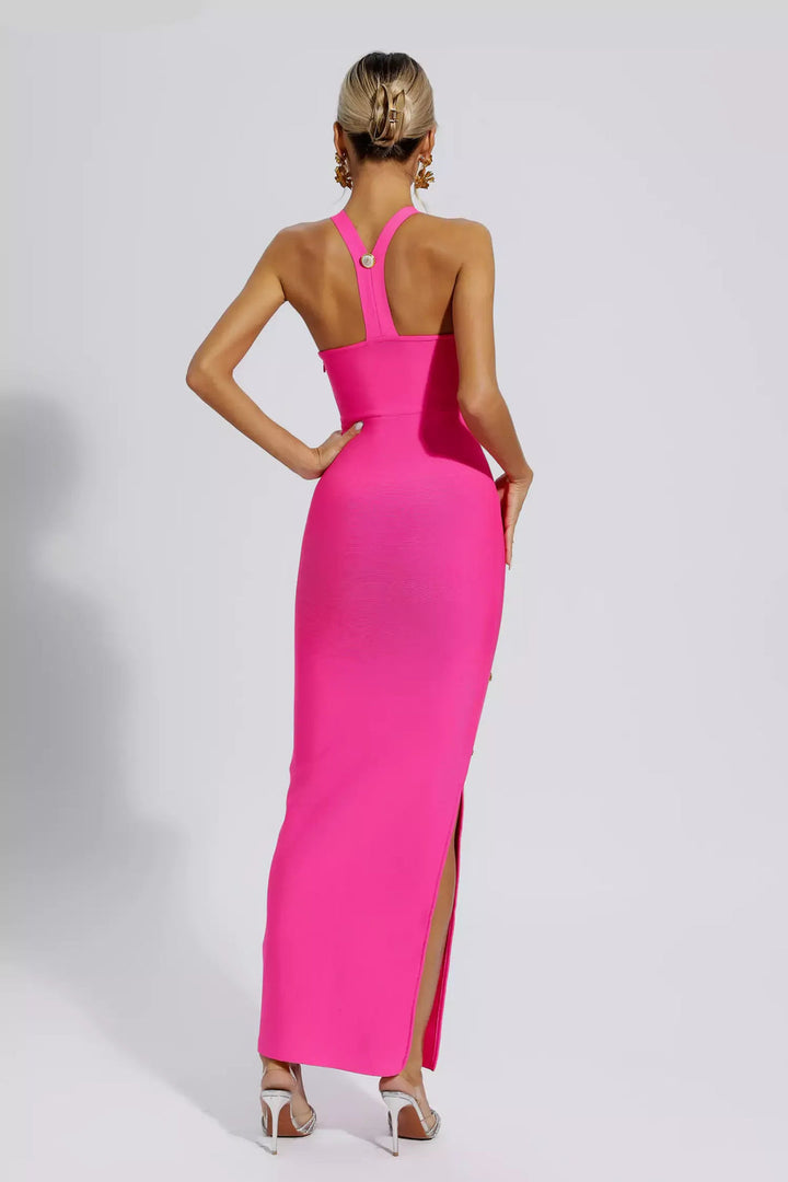 Scarlett Pink Cross-border Waist Repair Sexy Bandage Long Dress