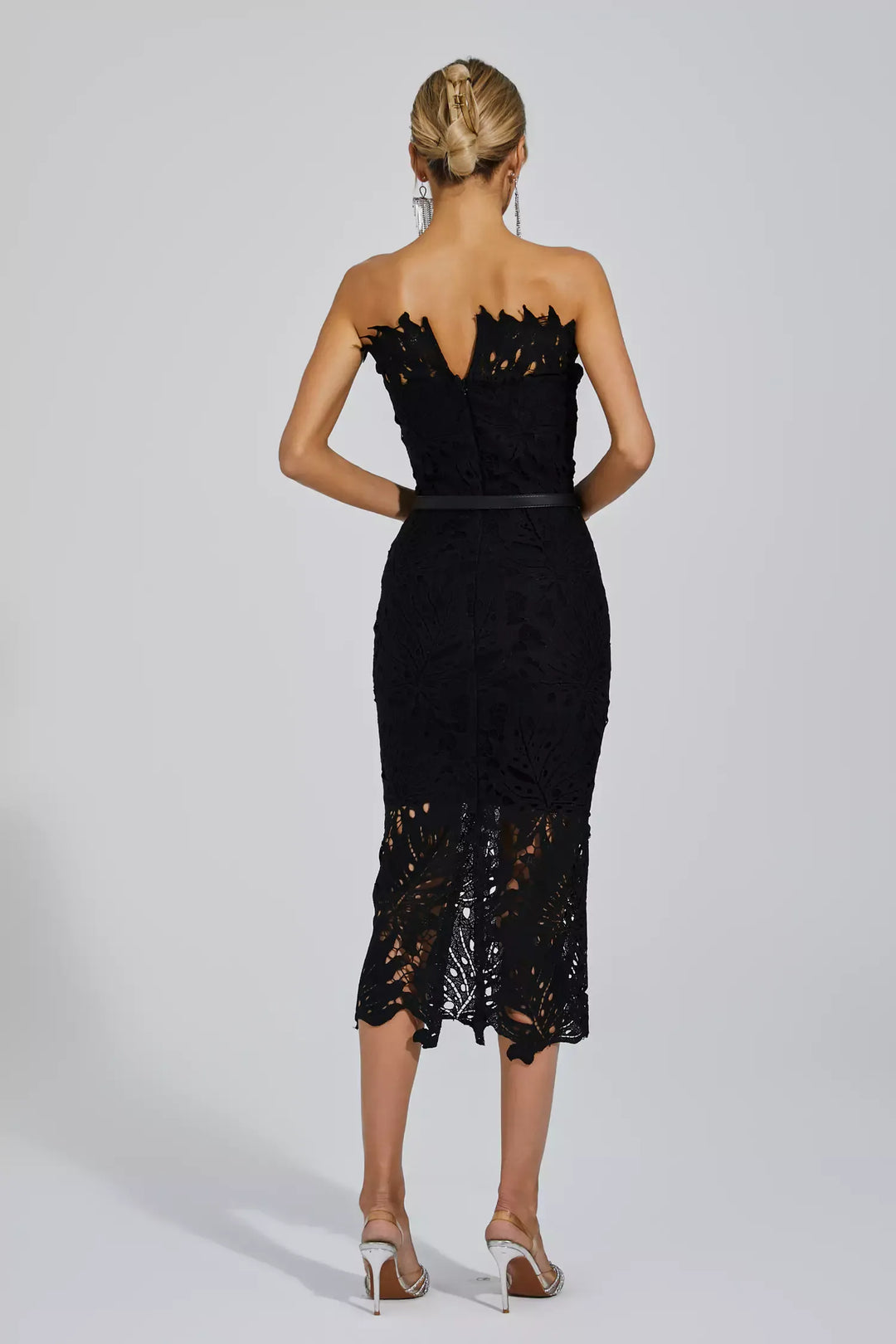 Jazlyn Black Floral Lace Midi Dress