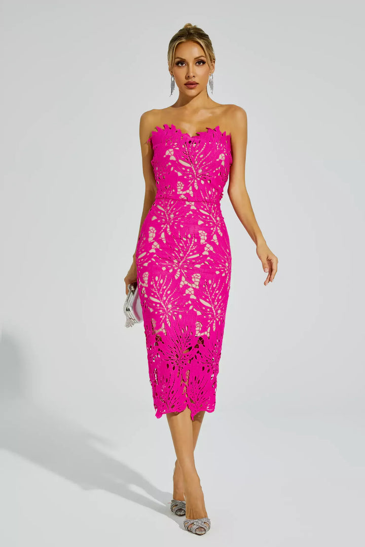 Jazlyn Rose Red Floral Lace Midi Dress