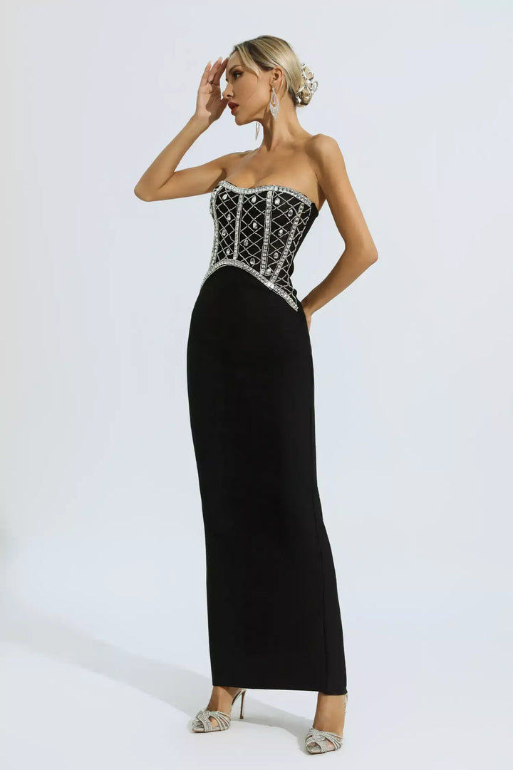 Jolie Black Beading Bandage Dress