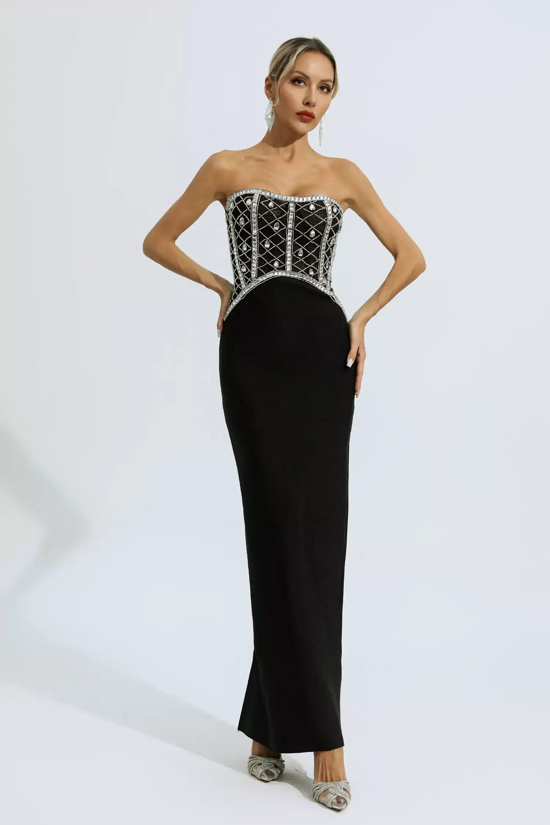 Jolie Black Beading Bandage Dress