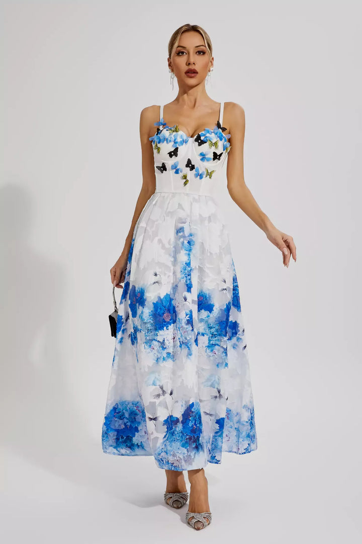 Kaisley White Butterfly Maxi Slip Dress