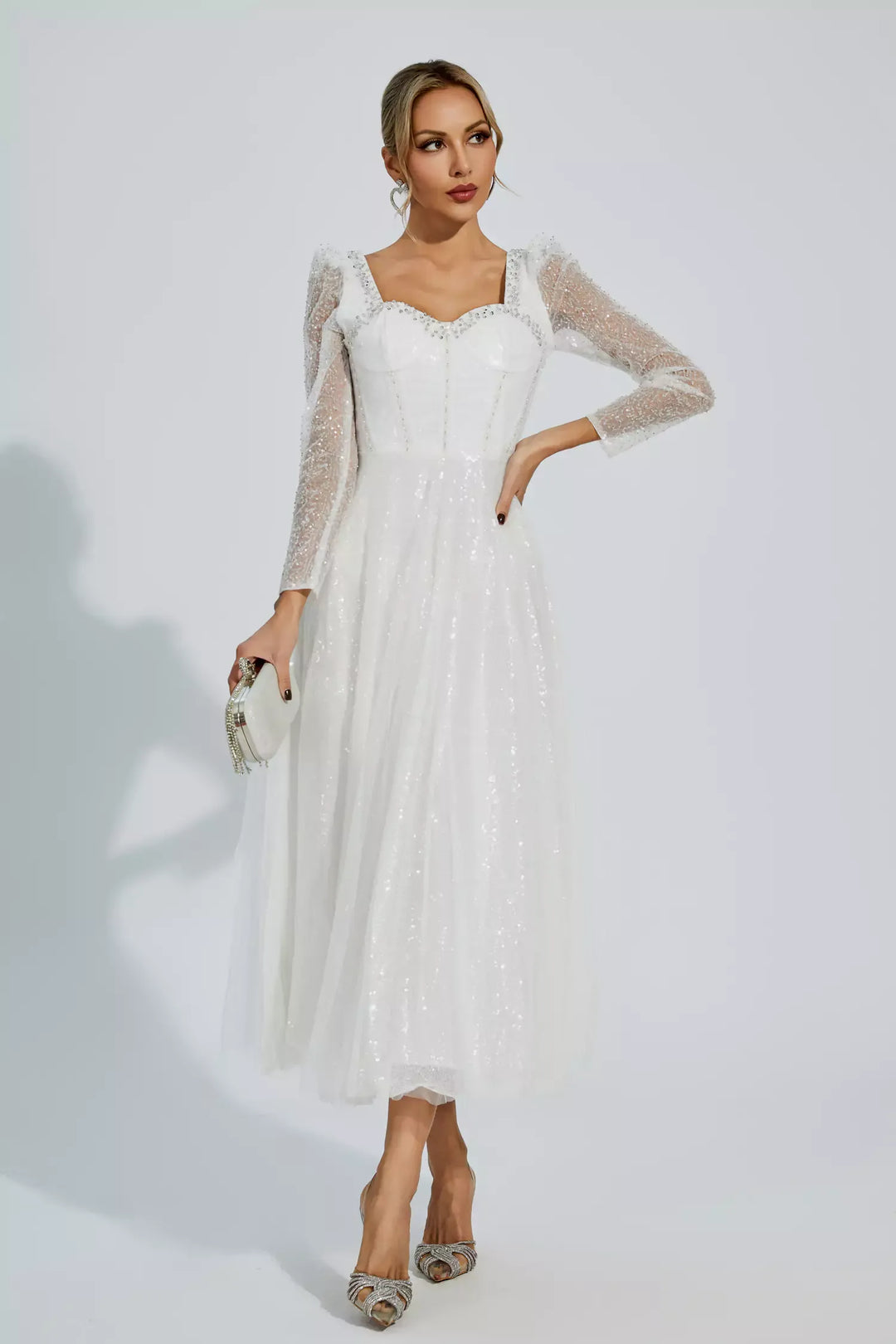 Kamiyah White Mesh Midi Dress