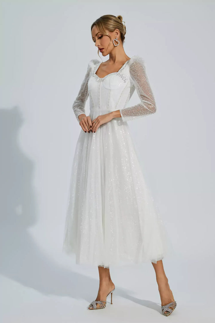 Kamiyah White Mesh Midi Dress