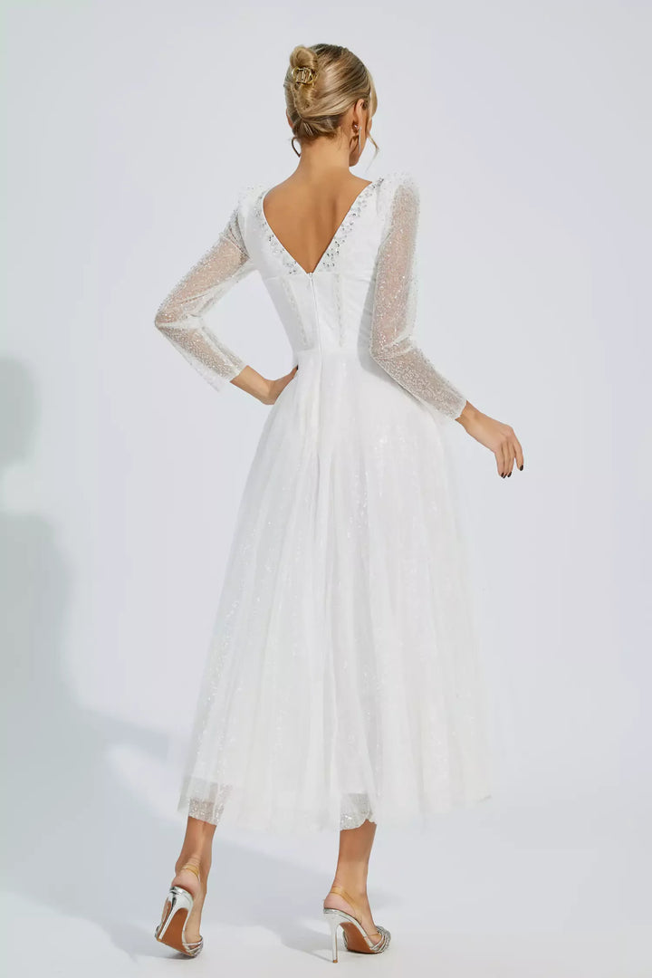 Kamiyah White Mesh Midi Dress