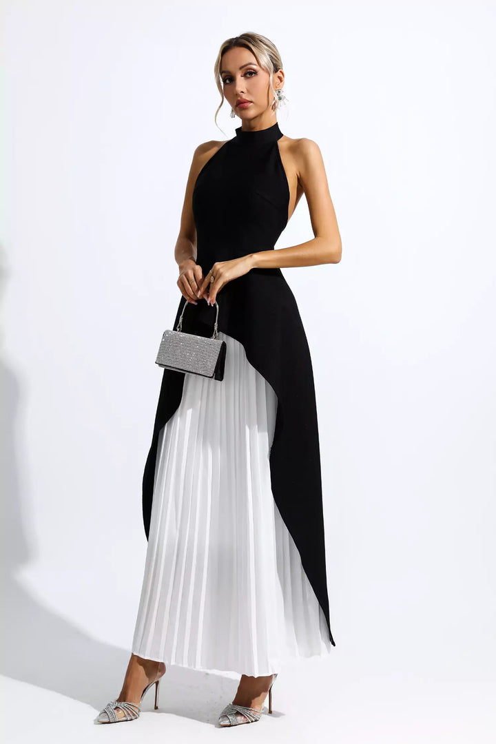 Halter neck sleeveless top pleated skirt fashion suit