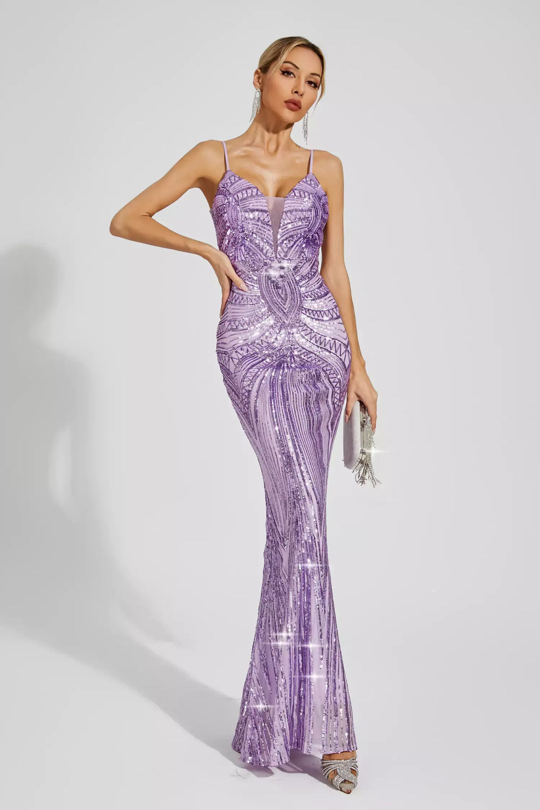 Karter Purple Mermaid Sequins Slip Dress