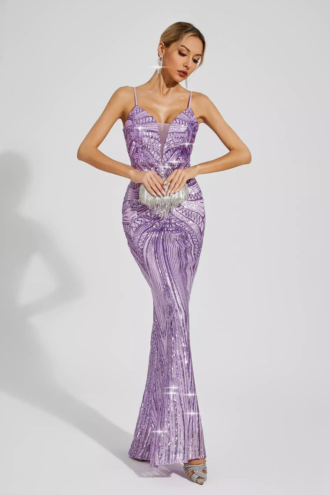 Karter Purple Mermaid Sequins Slip Dress