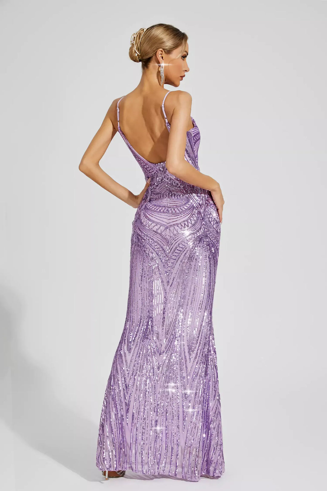 Karter Purple Mermaid Sequins Slip Dress