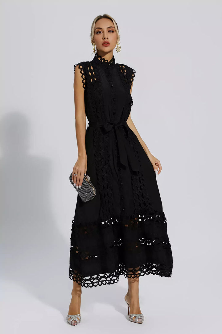 Kennedi Black Sleeveless Hollow Maxi Dress