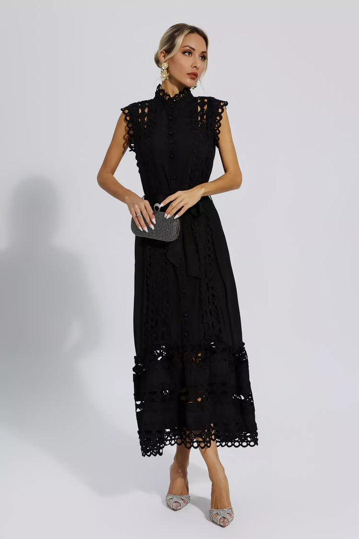 Kennedi Black Sleeveless Hollow Maxi Dress