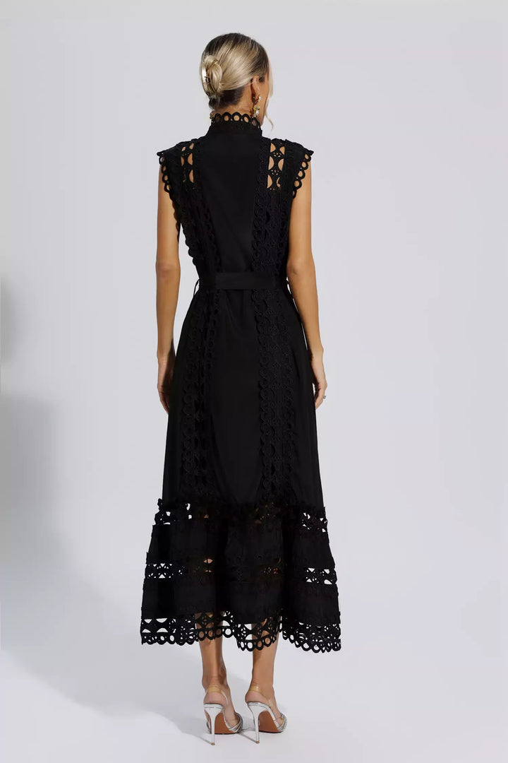 Kennedi Black Sleeveless Hollow Maxi Dress