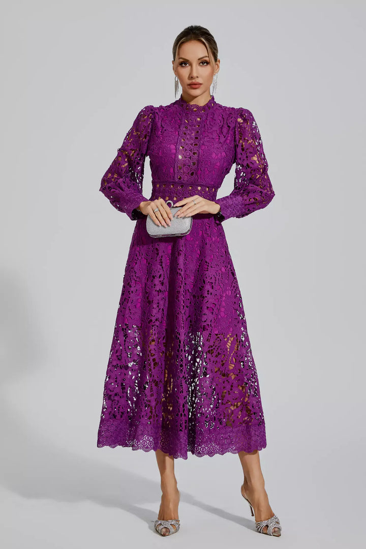 Kenzie Purple Lace Cutout Maxi Dress