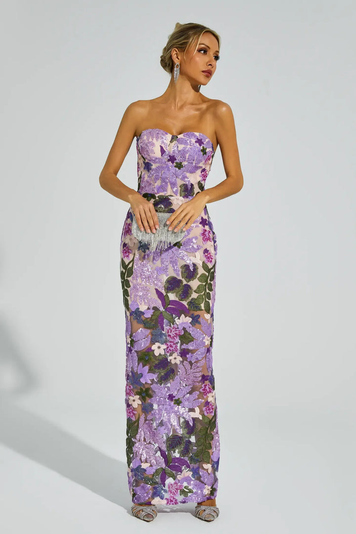 Kevin Purple Embroidered Sequins Dress