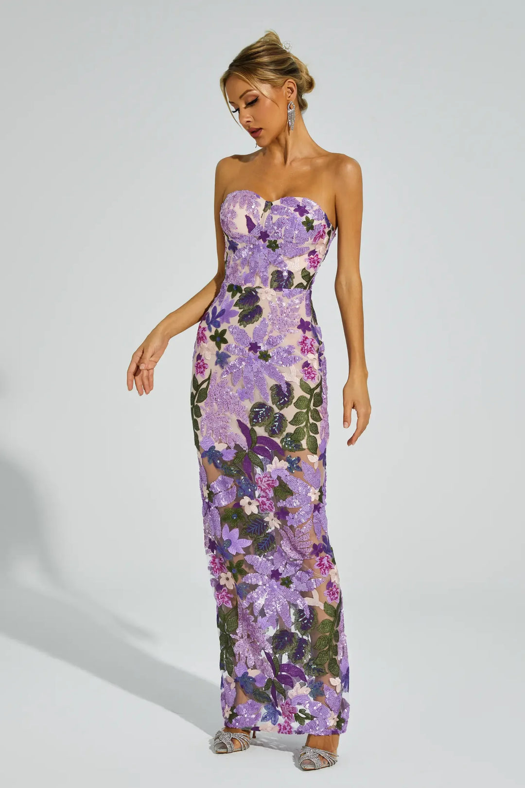 Kevin Purple Embroidered Sequins Dress