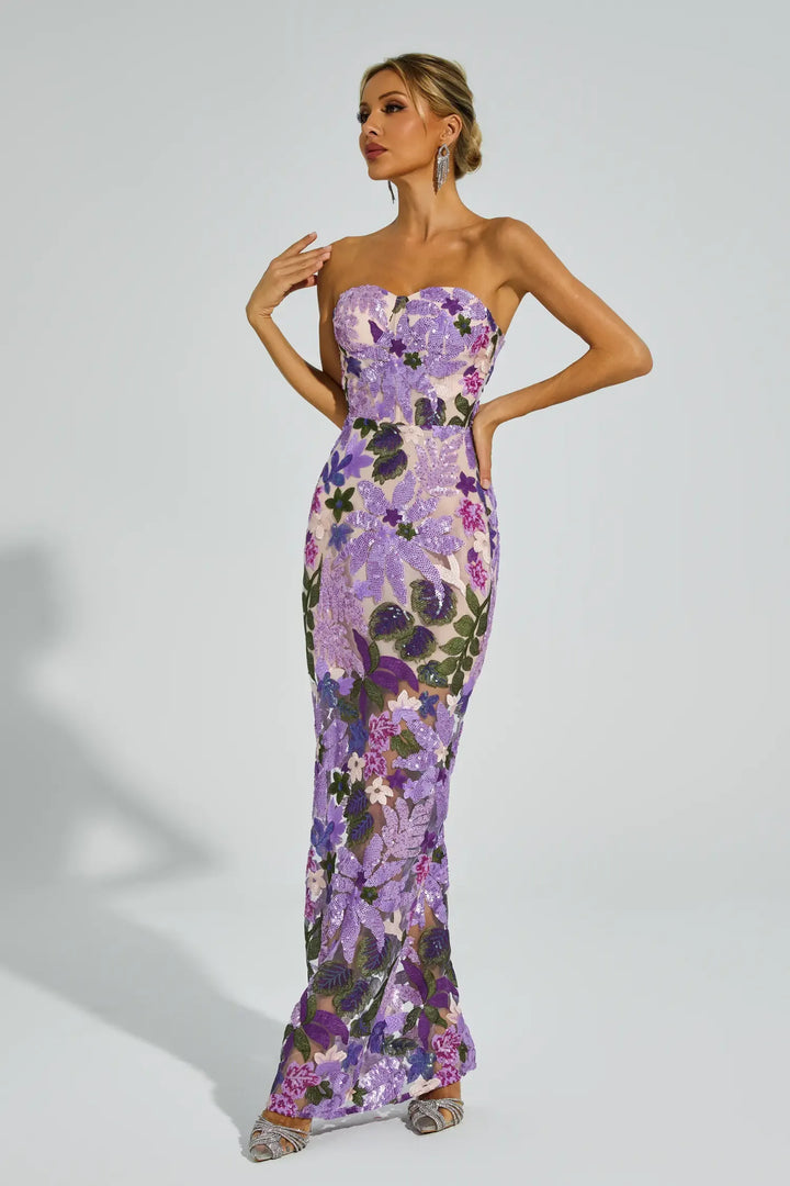 Kevin Purple Embroidered Sequins Dress