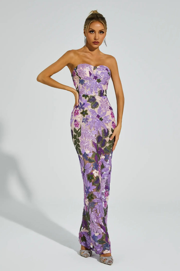 Kevin Purple Embroidered Sequins Dress