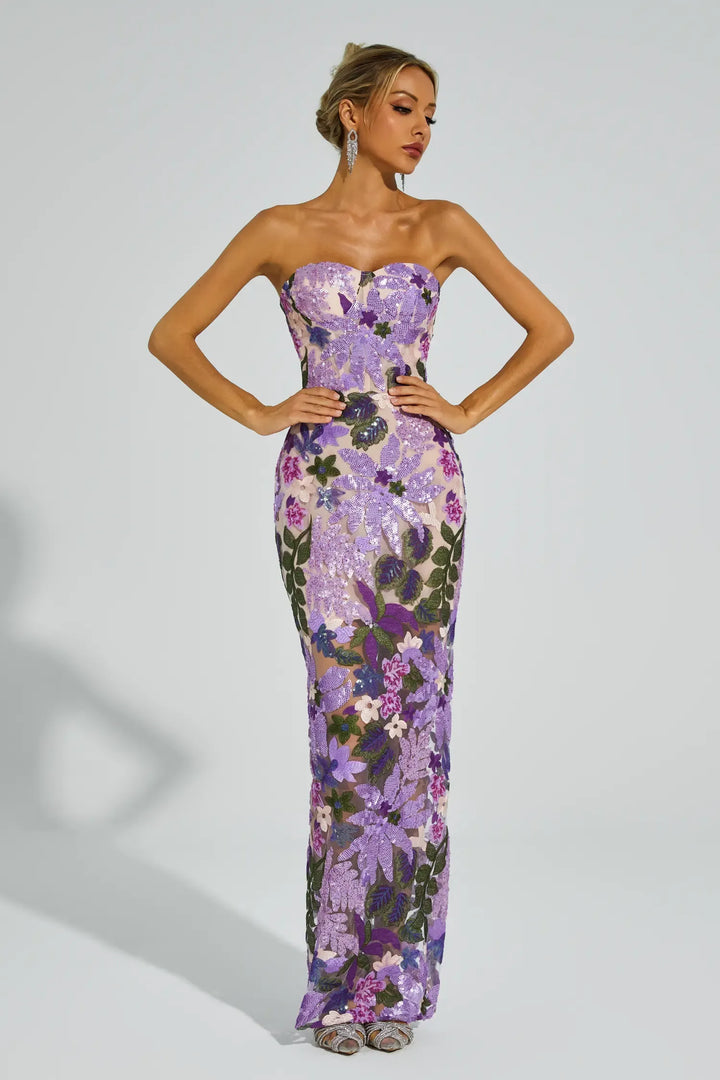 Kevin Purple Embroidered Sequins Dress