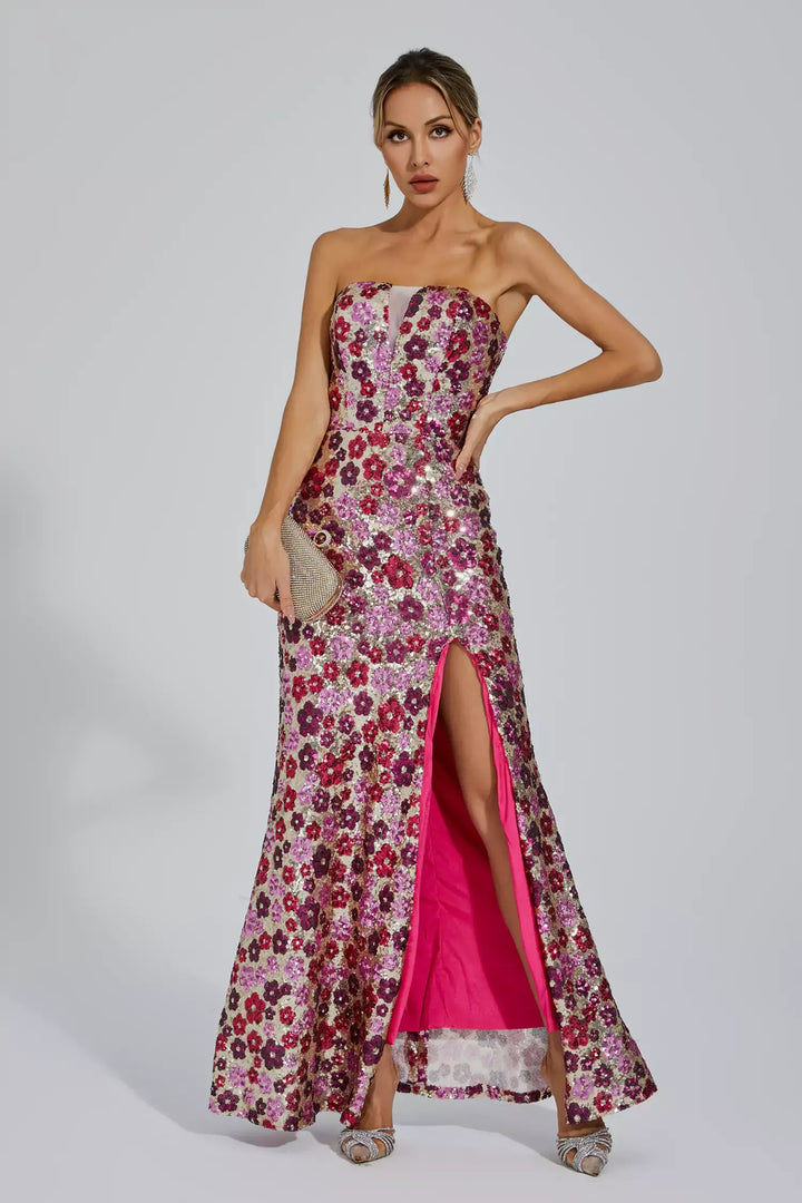 Kiera Red Floral Sequin Dress