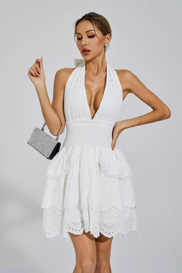 Landry White V-neck Halter Dress