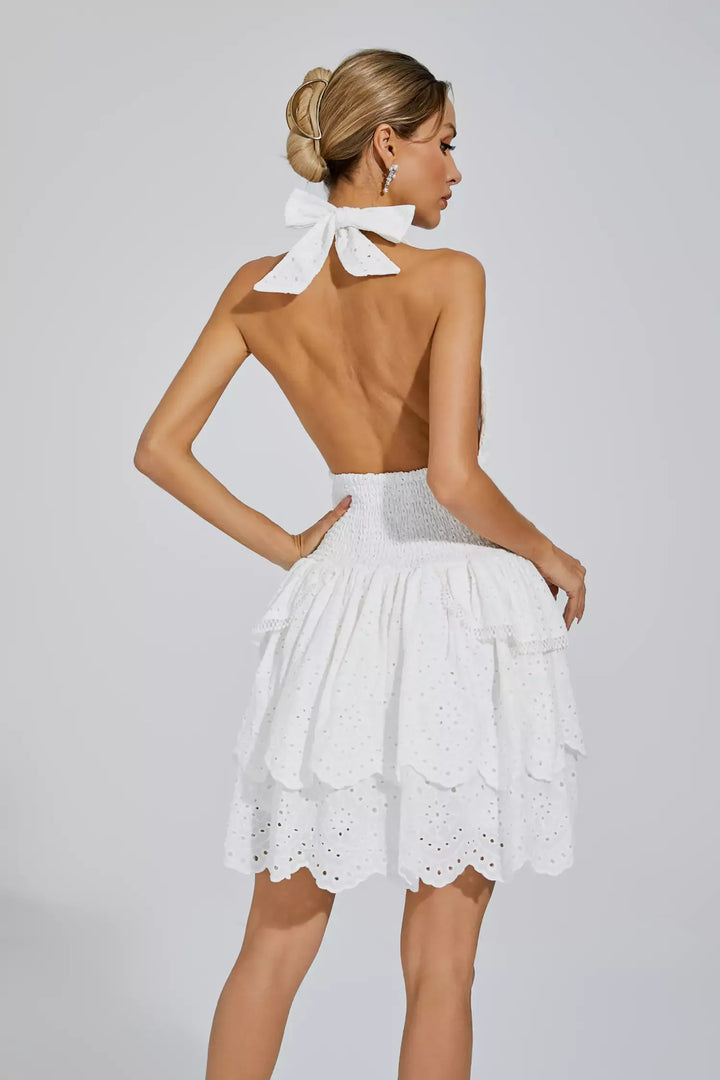 Landry White V-neck Halter Dress