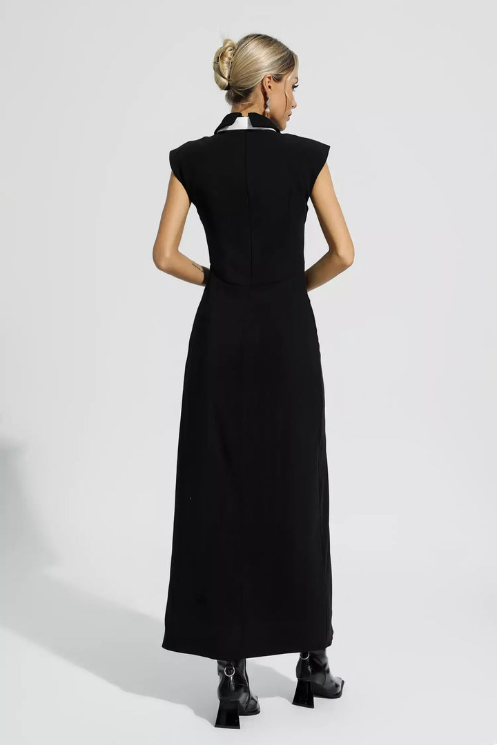 Black Commuter Tie Slit Dress