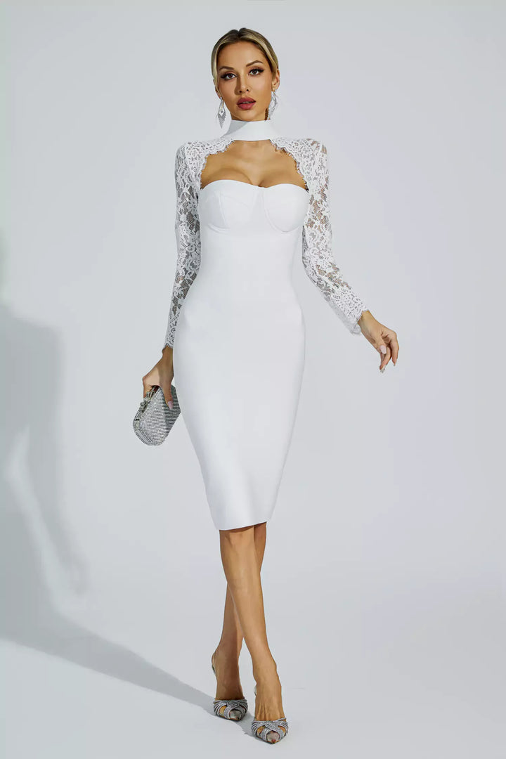 Liv White Lace Sleeve Bandage Dress